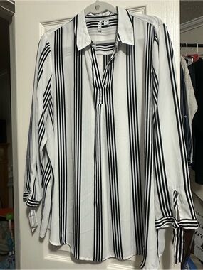 Elle White Blouse with Black Vertical Stripes